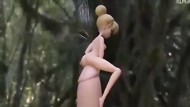 The fairy Tinkerbell gets fucked hard in her holes by a huge cock