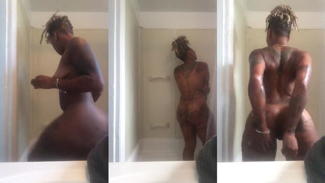 Thick chick seduces you with her uncut cock in this video