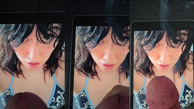 The man gives a huge cum tribute to his beloved girlfriend