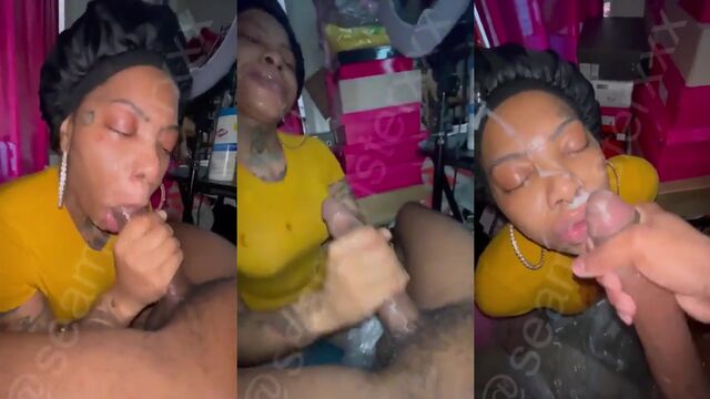 Sloppy blowjob with an African beauty queen, showcasing her skills