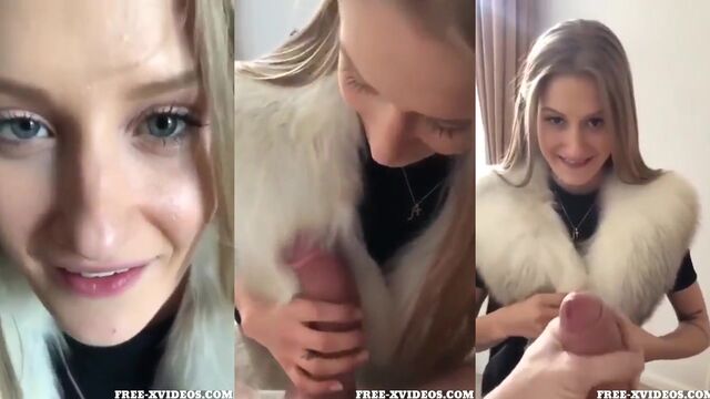 A chick in a fur coat tries to take a big cock