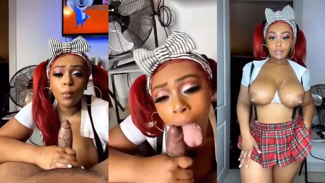 Ebony girl gets her face covered with cum in a messy facial scene