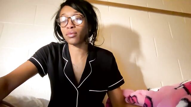The cute girl caresses my cock without stopping undressing