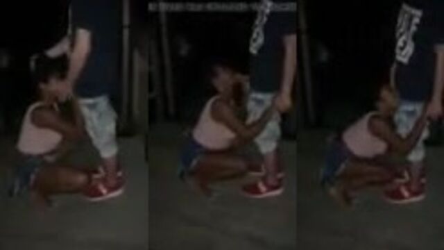 Morena woman performs a blowjob with her big ass in the air