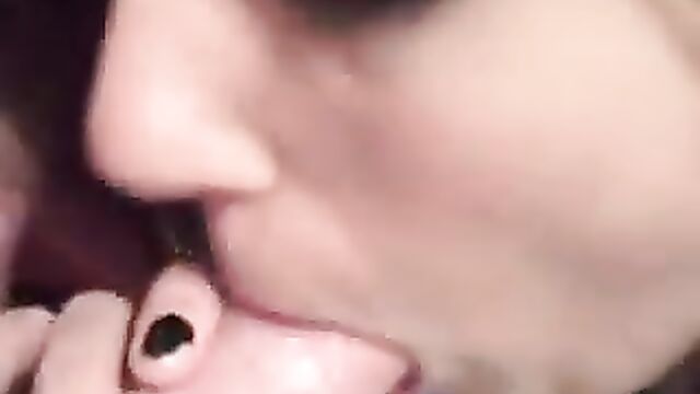 An amateur girl in a sexy dress sucks cock like lollipop