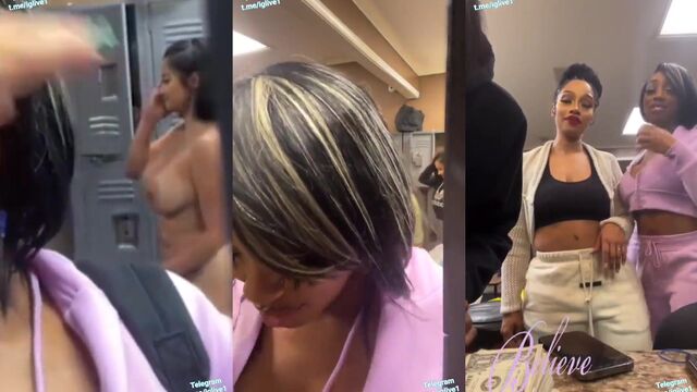 A stripper is changing in the locker room