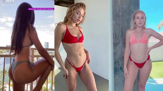 A compilation of girls trying on different types of bikinis