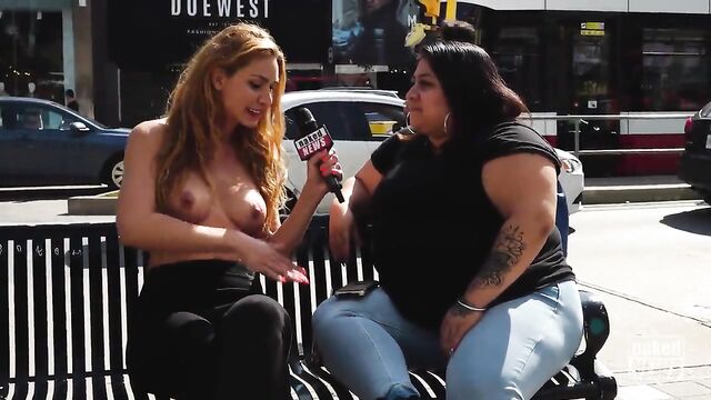 A sexy reporter does a nude strip search on a passenger in this steamy scene