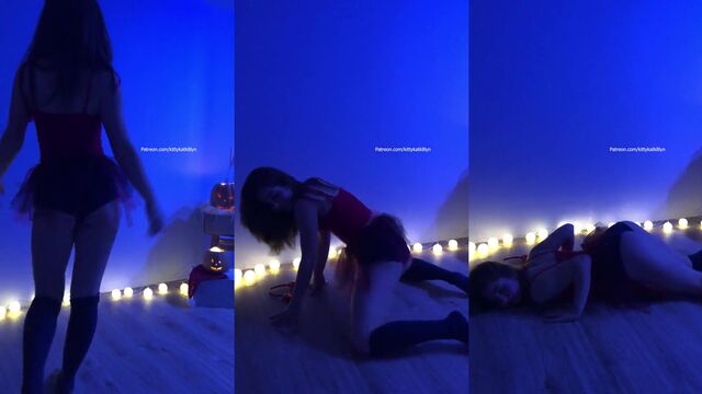 Sensual twerk in the library wearing red lingerie