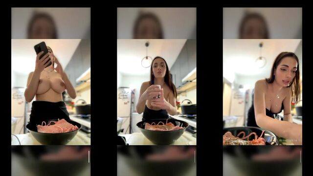 A cooking show with a hot beautiful girl, big boobs and ass