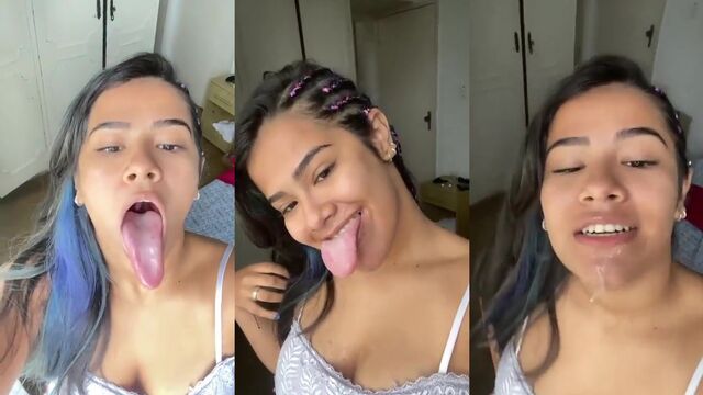 Stéfanny Ribeiro's sloppy blowjob with long tongue action