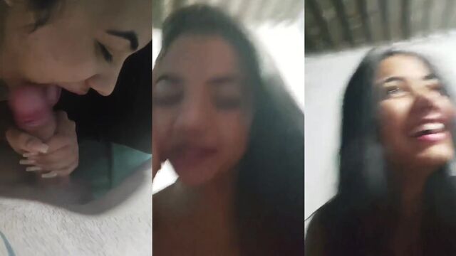 A beautiful woman is doing a blowjob live