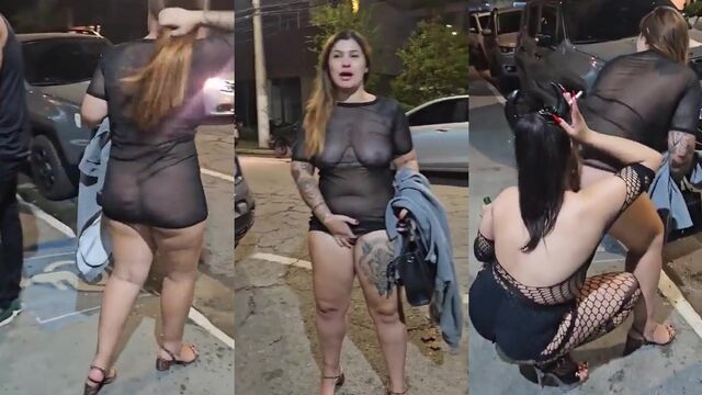 Barefoot whore getting fucked outdoors in the street