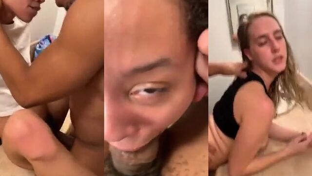 A hot trio in the bathroom during a house party