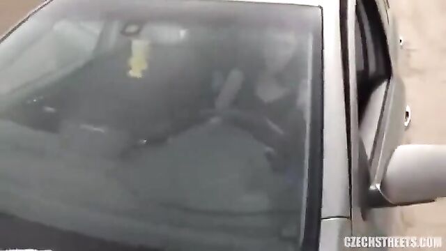 A young naive blond girl is fucking in the car for money