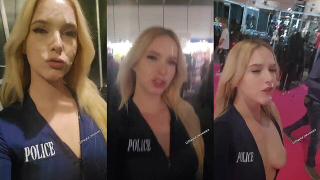 Sex and Cumwalk at busy hotel with fat guy