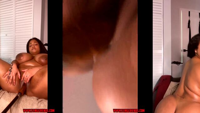 Latina with huge boobs gets her pussy wet in part 2