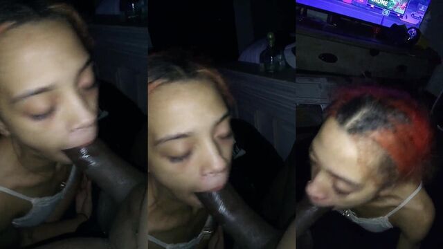 The red-haired girl was sucking dick like a baby with a bottle