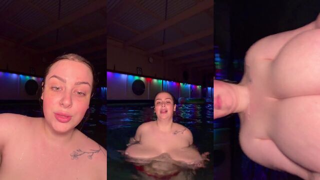 A fat woman has sex in the swimming pool with her tits jugs
