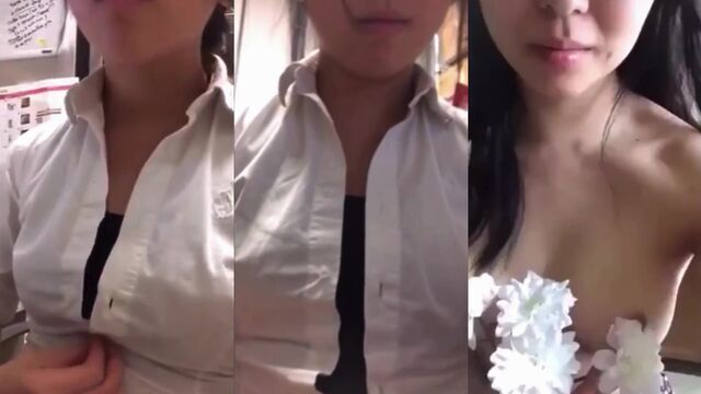 A cute Japanese cross-dresser's masturbation was cut off