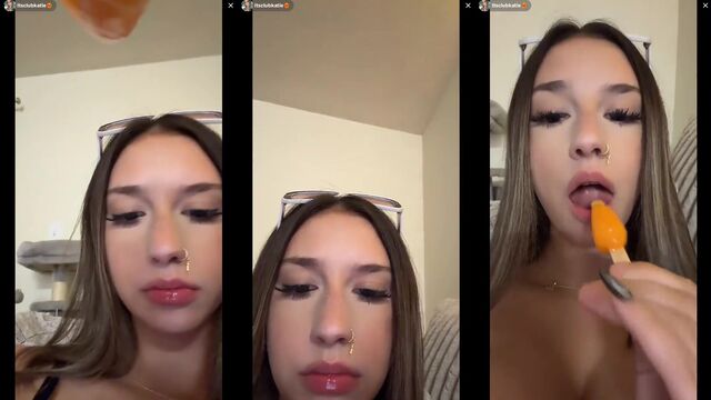 Brat girls sucking lollipops popsicles on TikTok live stream