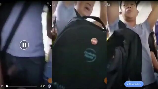 Asian woman catches a guy dickflashing on the train and confronts him