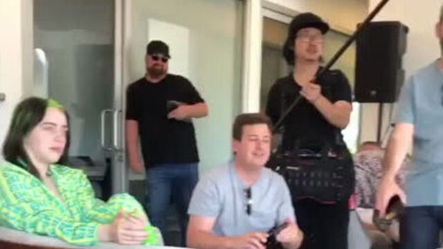 billie, claudia and more celebrating finneas at the @kobalt offices today in los angeles
