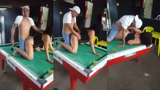The guy was caught eating out the girl at the pool table
