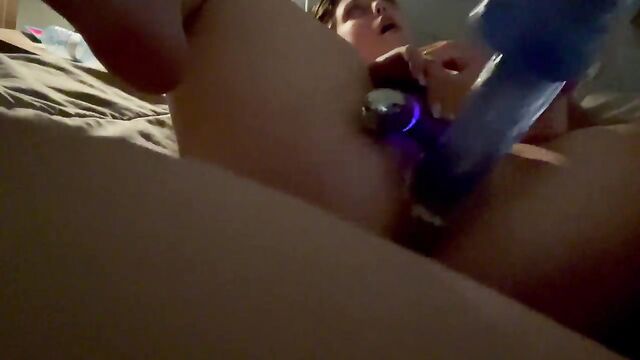 Legal teen slut fucks her tight pussy with a huge BBC dildo