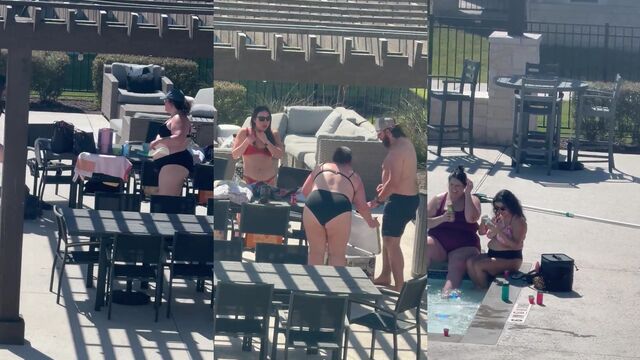 Bitches have fun in the pool