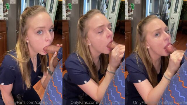 A cute slut girl demonstrates her professional skills in dick sucking