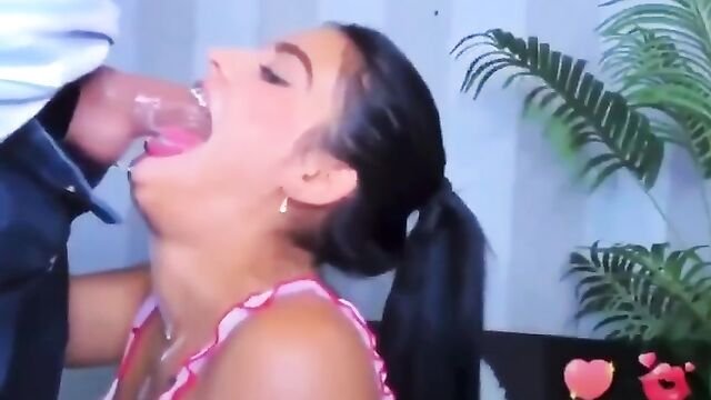 A blowjob scene where the girl just lets her man cum on her face