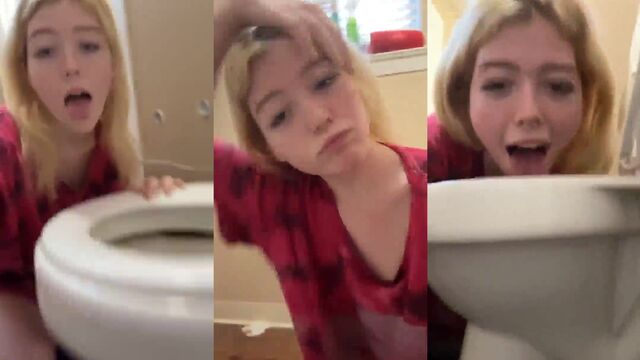 Babe cleans the toilet, but she does it not so gently