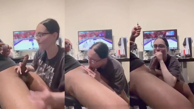 A nerdy Snowbunny gets her BBC dad’s cock sucked after getting tweeked out