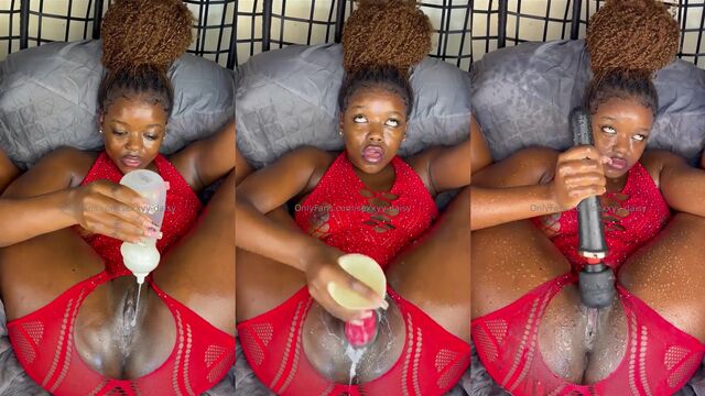 Ebony girl has fun with her favorite sex toy