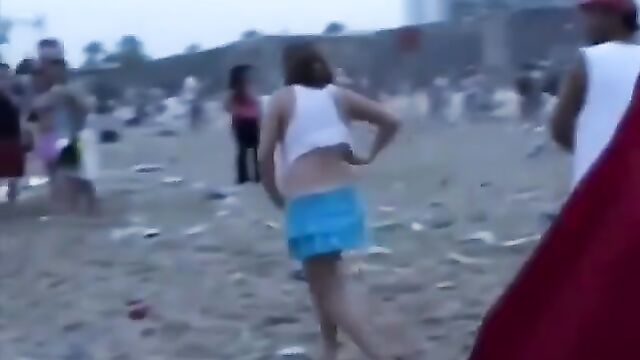 Girls are working on the beach during the spring break