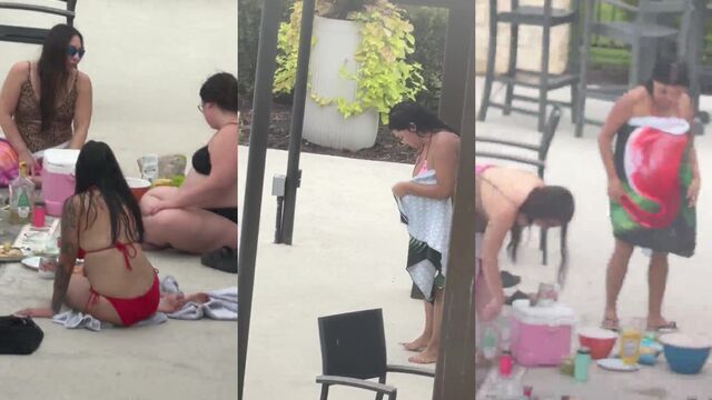 Bunch of wet pussies at the pool, a real spectacle!