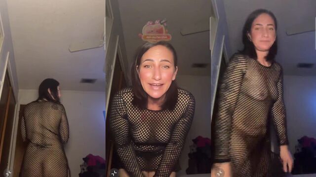 Random chick wearing a fishnet dress during a live streaming session
