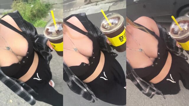 Korean girl with big boobs gets fucked on the street in public