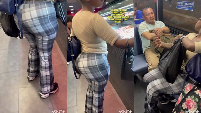 Slim Thicc natural ebony baddie bounces her meaty plaid booty
