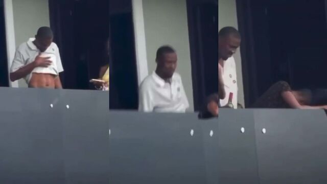 A man got caught pissing in public and got fucked by the owner