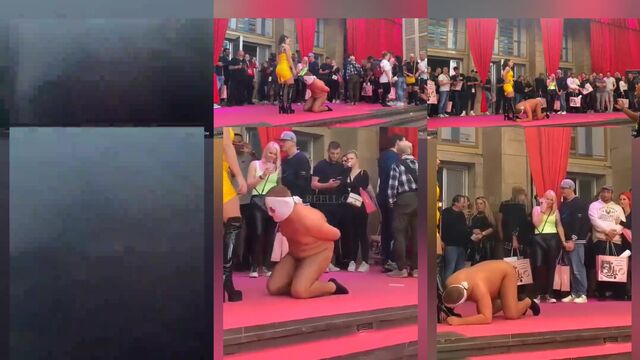 Public ballbusting with intense reactions, featuring femdom and CBT action