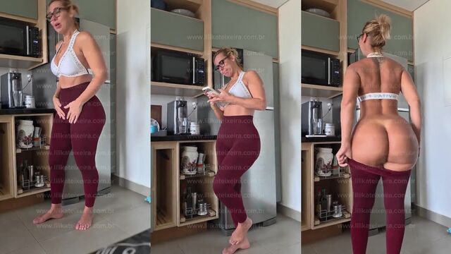 Famous Brazilian ass twerking with great pleasure on the public bathroom