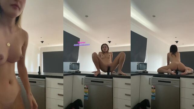 Petite blonde baddie masturbates solo and shares her BF with frats in dorm
