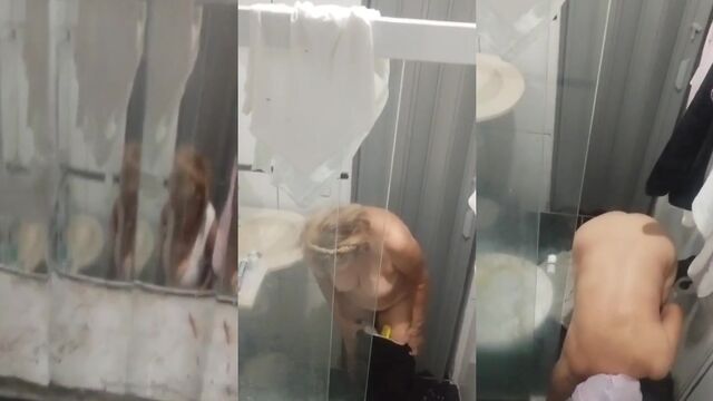 Hot MILF taking a bath, her big tits out