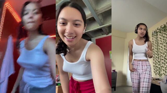 The perky tits Asian teen gets naked and plays with her nipples