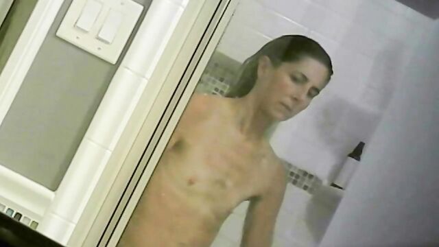 A hot skinny chick is taking a shower and getting fucked