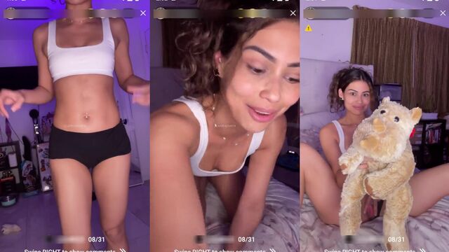 Arch model takes a risk and shows her ass during a live cam show