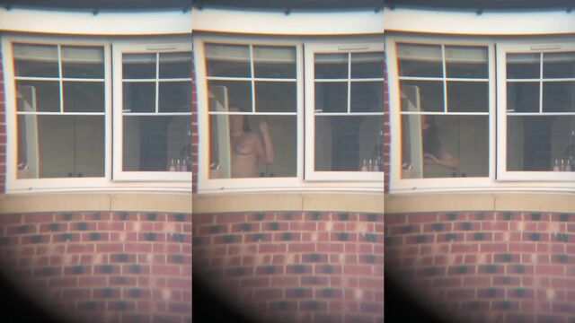 Spying for a neighbour with a red hair hot beauty changing clothes