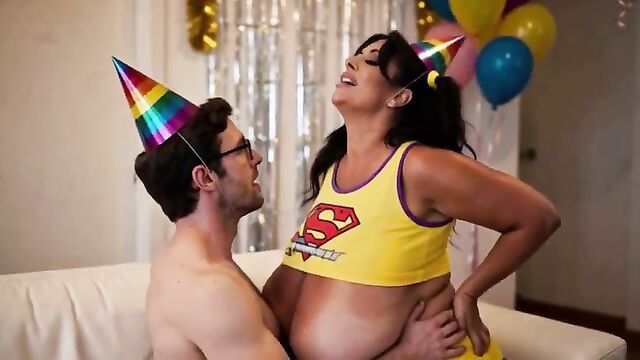 A fat sexy birthday girl is having fun with her lover